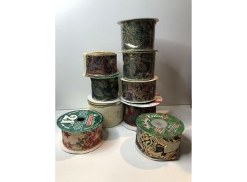 Lot Of Tapestry Style Ribbon, Mostly New Rolls, Some Wire Edged
