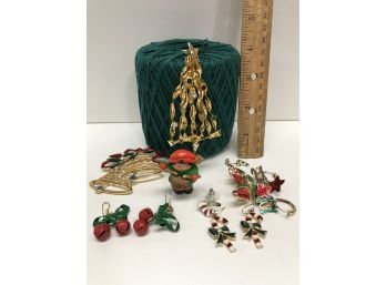 Assortment Of Christmas Pins And Earrings