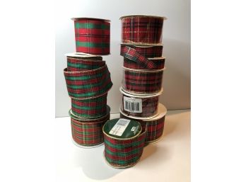 Lot Of Plaid Ribbon, Some Wire Edged, New And Small Usage