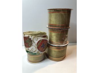 Lot Of Gold Ribbon, 3 New Rolls