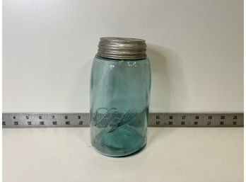 Vintage Mason Jar Quart Sized 1896-1910 With Milk Glass Lid