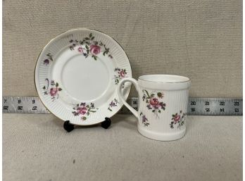 Staffordshire Fine Bone China Teacup & Saucer: Ribbed Rose Design