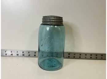 Vintage Mason Jar Quart Sized 1896-1910 With Milk Glass Lid #5