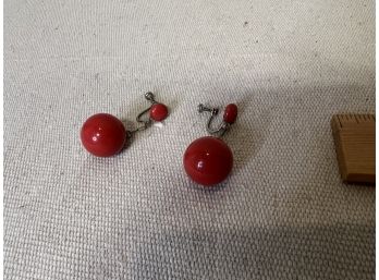 Vintage Red Clip On Earrings