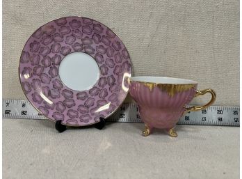 Unmarked Pink & Gold Teacup & Saucer