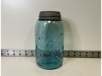 Vintage Mason Jar Quart Sized 1896-1910 With Milk Glass Lid #3