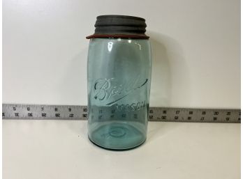 Vintage Mason Jar Quart Sized 1896-1910 With Rubber Stopper And Lid