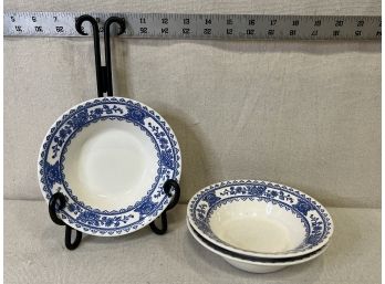 3 Vintage Blue & White 6in Bowls Made In USA