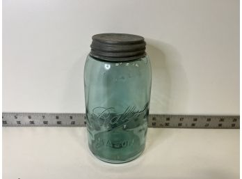 Vintage Mason Jar Quart Sized 1896-1910 With Milk Glass Lid #7