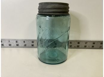Vintage Mason Jar Pint Sized 1896-1910 With Milk Glass Lid