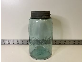 Vintage Mason Jar Quart Sized 1896-1910 With Milk Glass Lid #4
