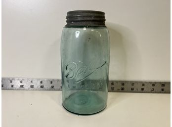 Vintage Mason Jar Quart Sized 1896-1910 With Milk Glass Lid #6
