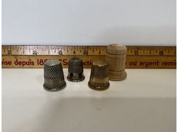 4 Vintage Thimbles, 3 Metal 1 Wooden