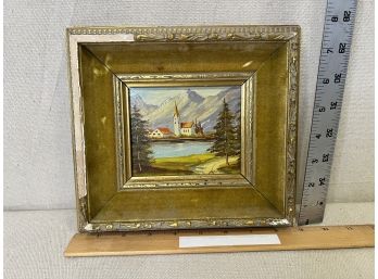 Vintage Artwork Hand-Painted In Holland Church Landscape