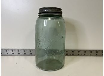 Vintage Mason Jar Quart Sized 1896-1910 With Milk Glass Lid #2