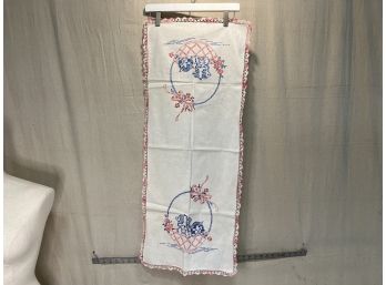 Vintage Cute Dog & Cat In Basket Table Runner