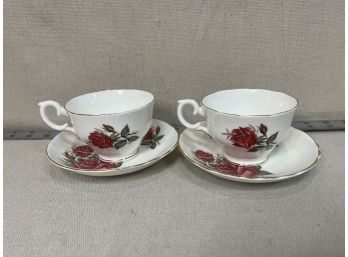 Pair Of Staffordshire Fine Bone China Teacups & Saucers