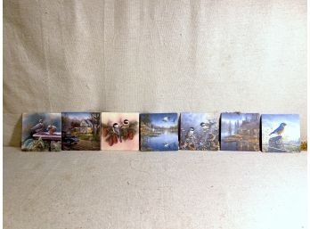 7 Vintage Bird/cabin Coasters Double Sided