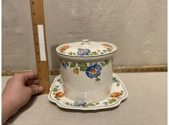 Vintage Columbia Chinaware Canister And Plate