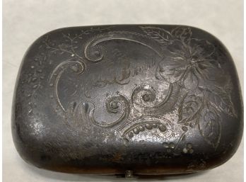 Silver 'pewter-ISH' Very Old Hinged Box. With Engraving