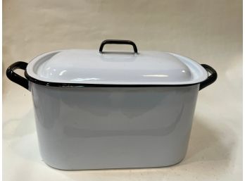 White W/black Trim Enamelware Pot With Insert
