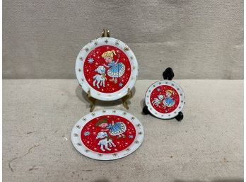 Vintage Little Bo Peep Set Of 3 Tin Plates, 2lg 1sm