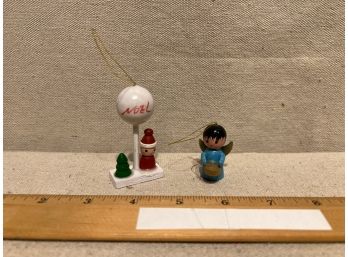 2 Vintage Wood Ornaments: Angel And Santa