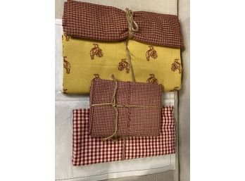 4 Larger Pieces Of Fabric Rooster Design