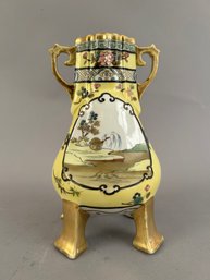 Unique Nippon Handpainted Four Footed Handled Vase