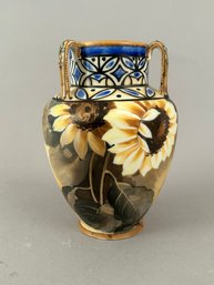 Hand Painted Nippon Three Handled Sunflower Vase