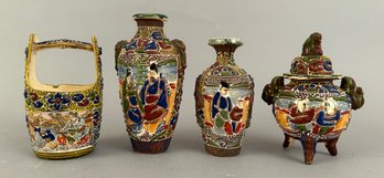 Four Assorted Pieces Of Japanese Moriage Satsuma