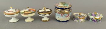 Six Assorted Hand Painted Covered Jars