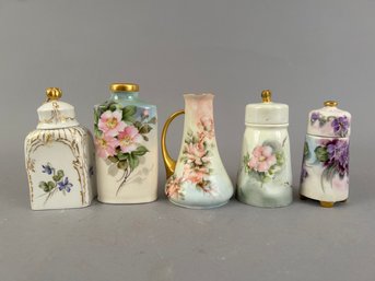 5 Pieces Hand Painted Porcelain Inc Containers, Bottles & Shakers