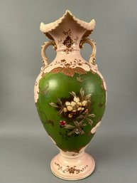 Large Pink Two Handled Floral Vase