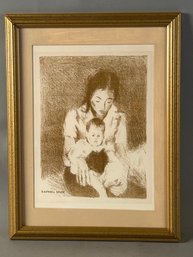 Raphael Soyer Stone Lithograph Of A Woman And Baby