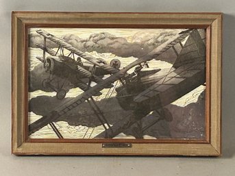 Sterling Silver Engraved Etching Of The Dog Fight, 1917