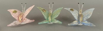 Three Murano Glass Butterflies With Original Stickers