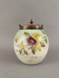 Hand Painted Opaque Glass Biscuit Jar