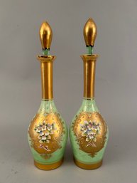 Pair Of Moser Style Bohemian Glass Decanters