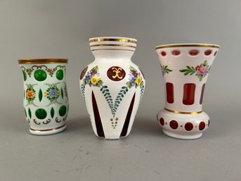 Three Bohemian Glass Vases