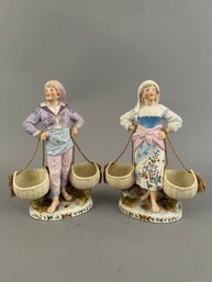 Pair Of Bisque Porcelain Table Figurines