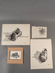 4 Pen And Ink Drawings Signed D Swanson
