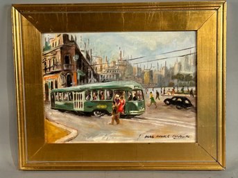 Paris Trolley Car Oil Painting By Mario Carotenuto (1922-2017)