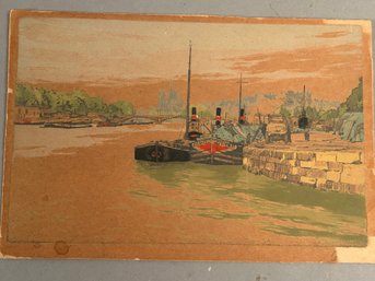 Watercolor Of Small Steamboats