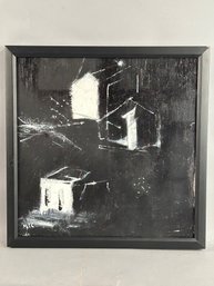 Black & White Oil Painting Of 3 Sheds Michael Coleman