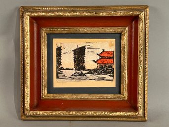 Woodcut Print Of Sampan Boats