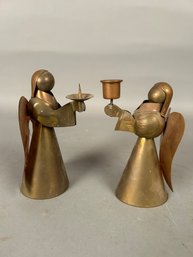 Pair Vintage Copper Angel Candleholders