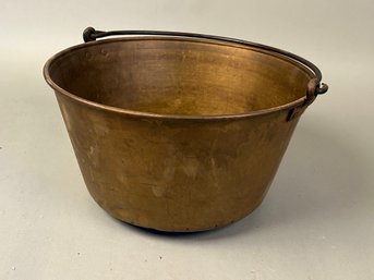 Antique Spun Brass Bucket With Iron Handle
