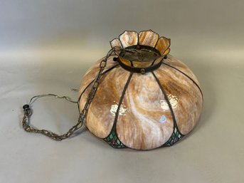 Large Vintage Slag Glass Hanging Chandelier