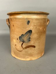 Antique Stoneware Crock Blue And Brown Flower